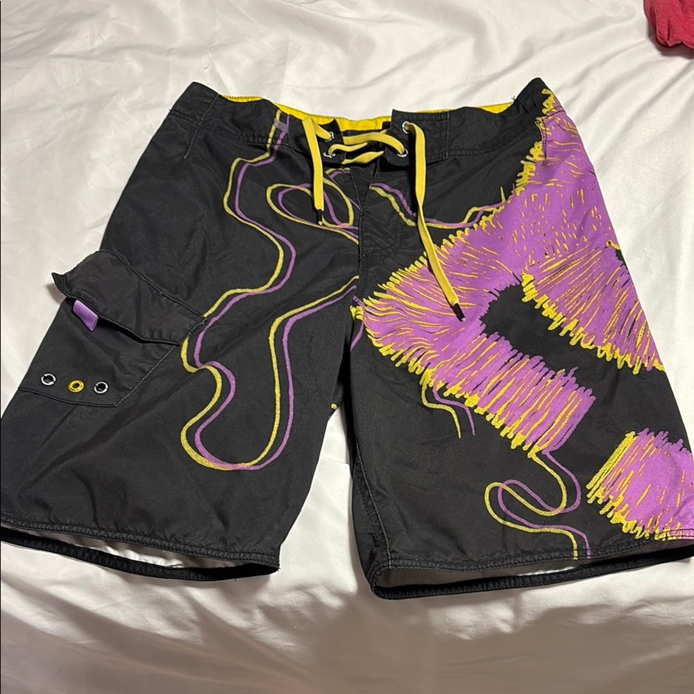 Stylish Black and Purple Men's Swim Shorts
